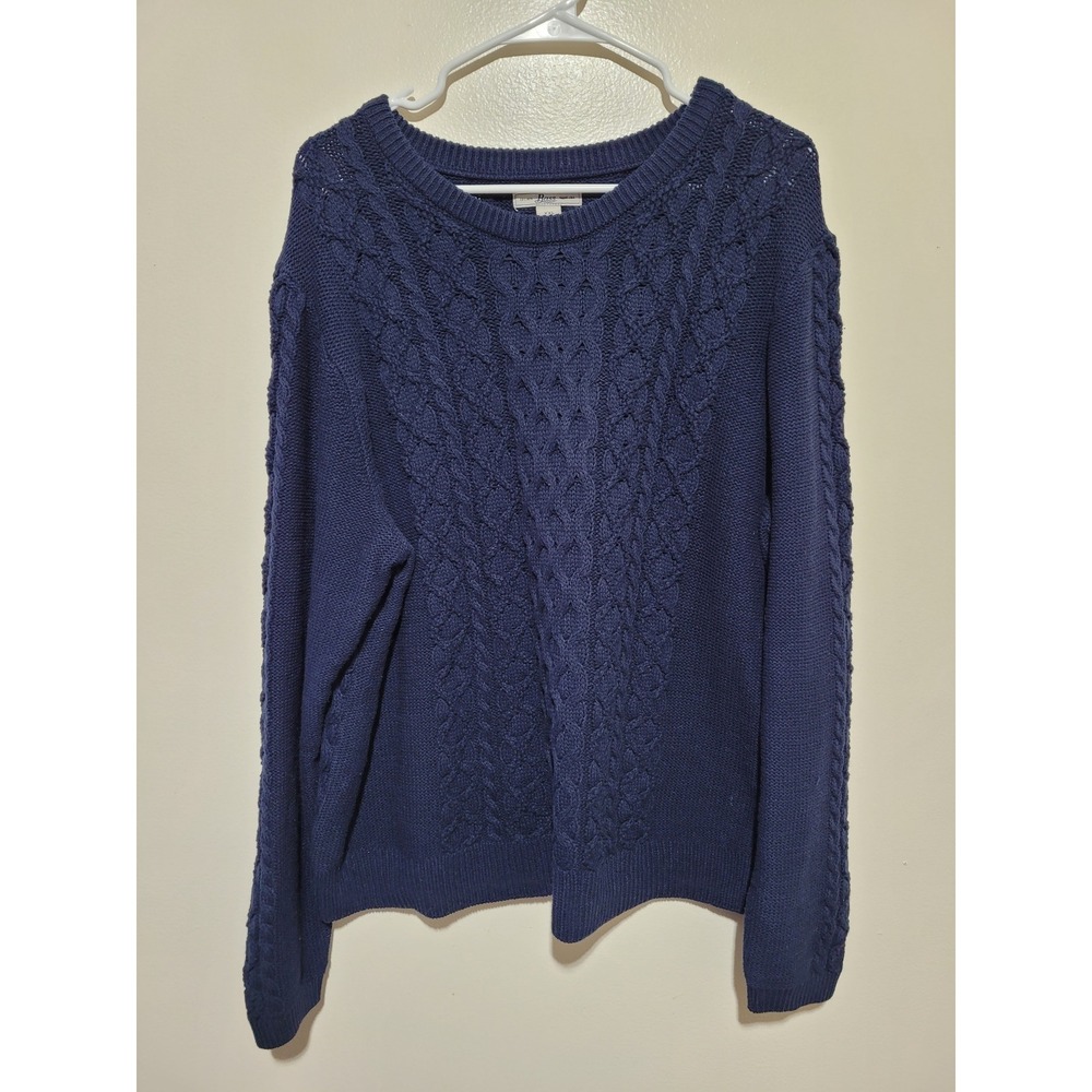Bass Cable Knit Sweater Mens XXL Navy Blue Cotton Blend Pullover‎